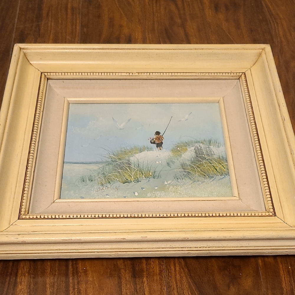 Framed Beach Scene Painting